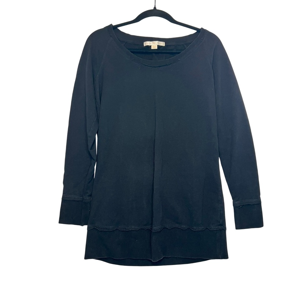 Boston Proper Womens Black Long Sleeve Scoop Neck Sweatshirt Raw Edge Hem Size S